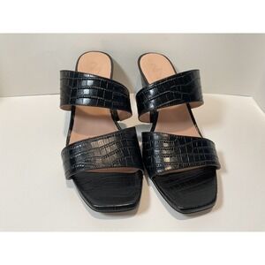 27 EDIT VENNICE Black Croc Embossed Wedge Mules Sandals Women 11M